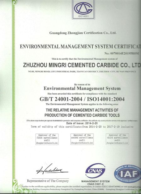 China Zhuzhou Mingri Cemented Carbide Co., Ltd. zertifizierungen